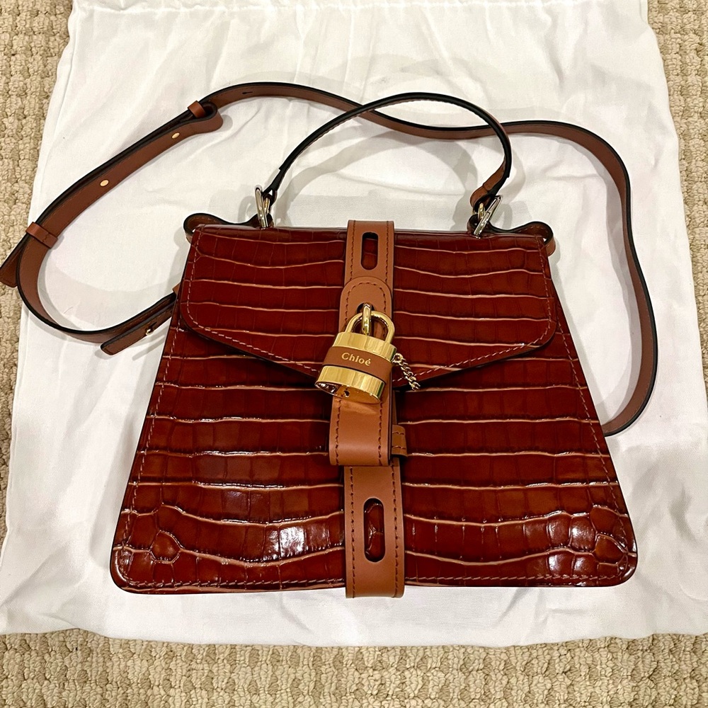 NWT Chloe Aby Day Bag MEDIUM Croc Sepia - Picture 3 of 8